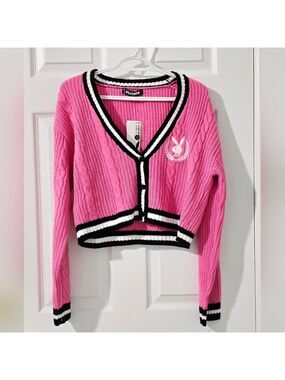NEW! Playboy Women's Embroidered Varsity Knit Sweater Cardigan Size M